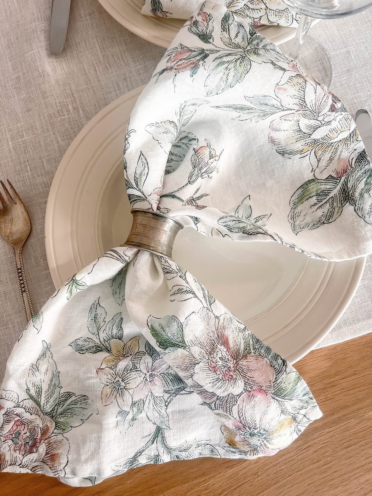 Napkins set, Blooming Peonies, 100% linen, napkins cloth, fabric napkins, napkins for wedding, custom napkins, dinner napkins