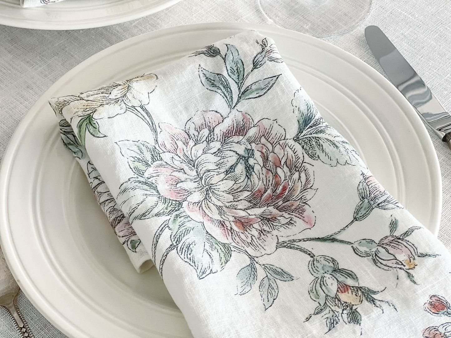 Napkins set, Blooming Peonies, 100% linen, napkins cloth, fabric napkins, napkins for wedding, custom napkins, dinner napkins