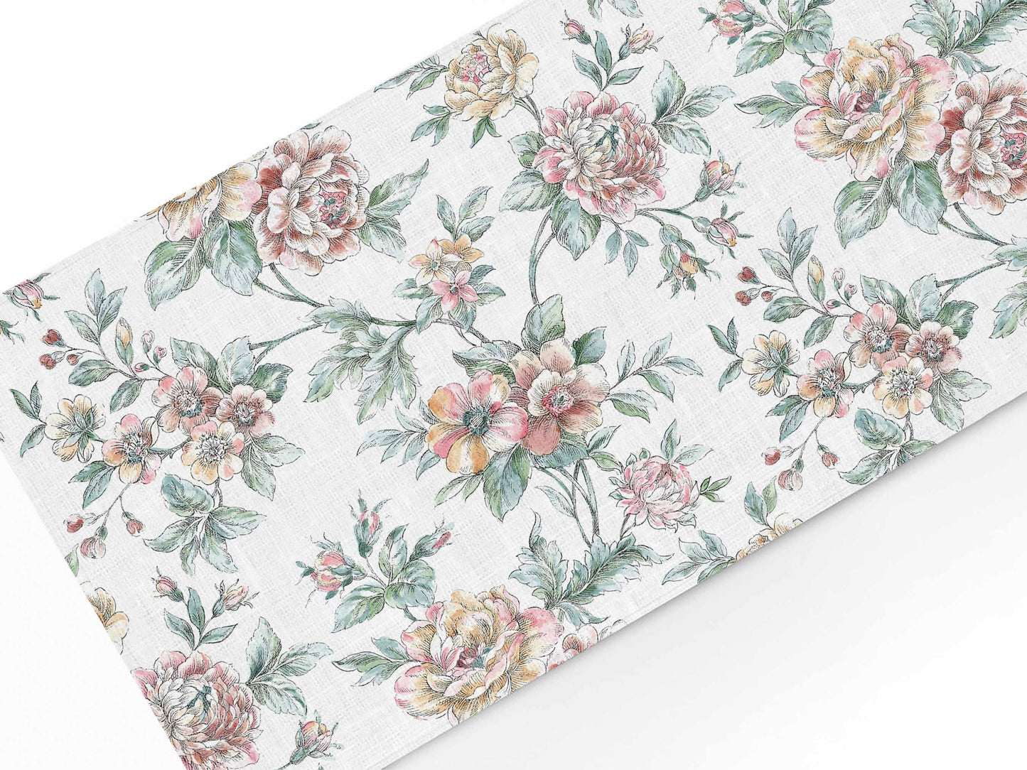 Table runner, Blooming Pepnies. Floral table top 100% linen, party decor linens, vintage wedding table top