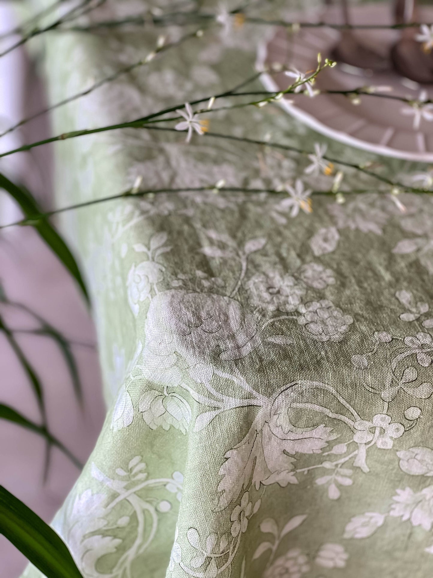 Tablecloth, Anna Maria Garthwaite, Spitalfields, 1752 - 1753, Matcha tablecloth, Vintage flower pattern, 100% linen