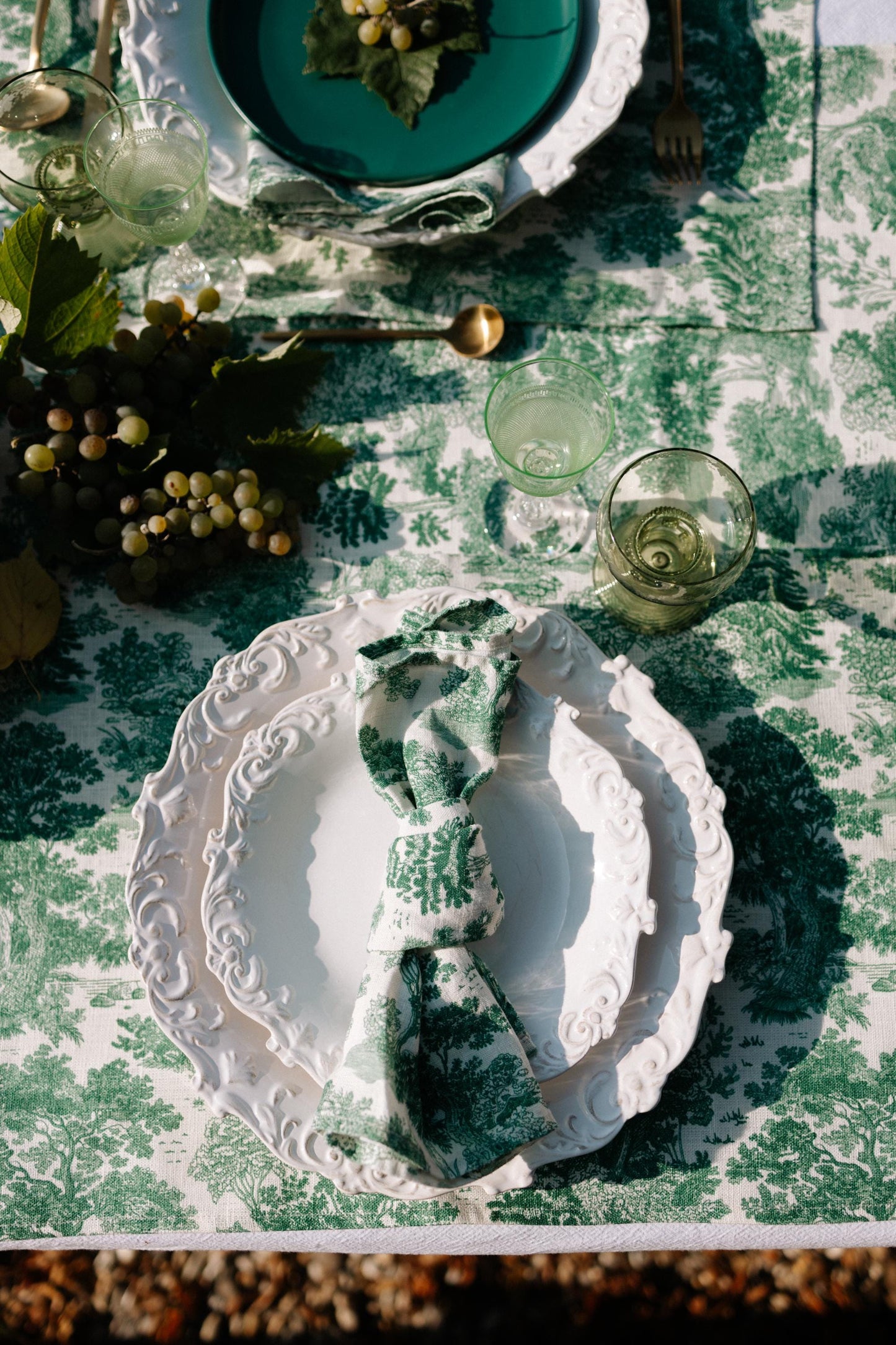 Tablecloth, Forest Serenity, toile tablecloth, Vintage pattern, 100% linen