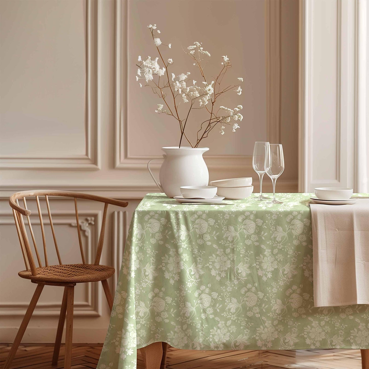 Tablecloth, Anna Maria Garthwaite, Spitalfields, 1752 - 1753, Matcha tablecloth, Vintage flower pattern, 100% linen