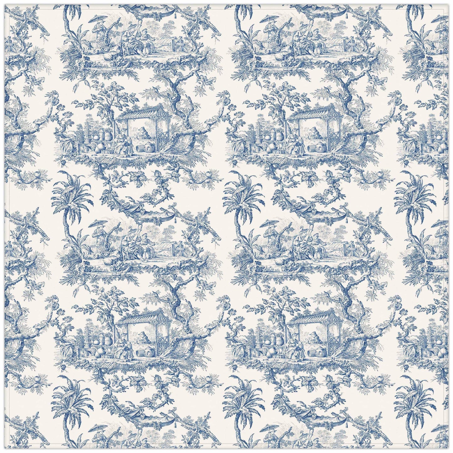Tablecloth, Toile de Jouy, Vintage pattern, 100% linen