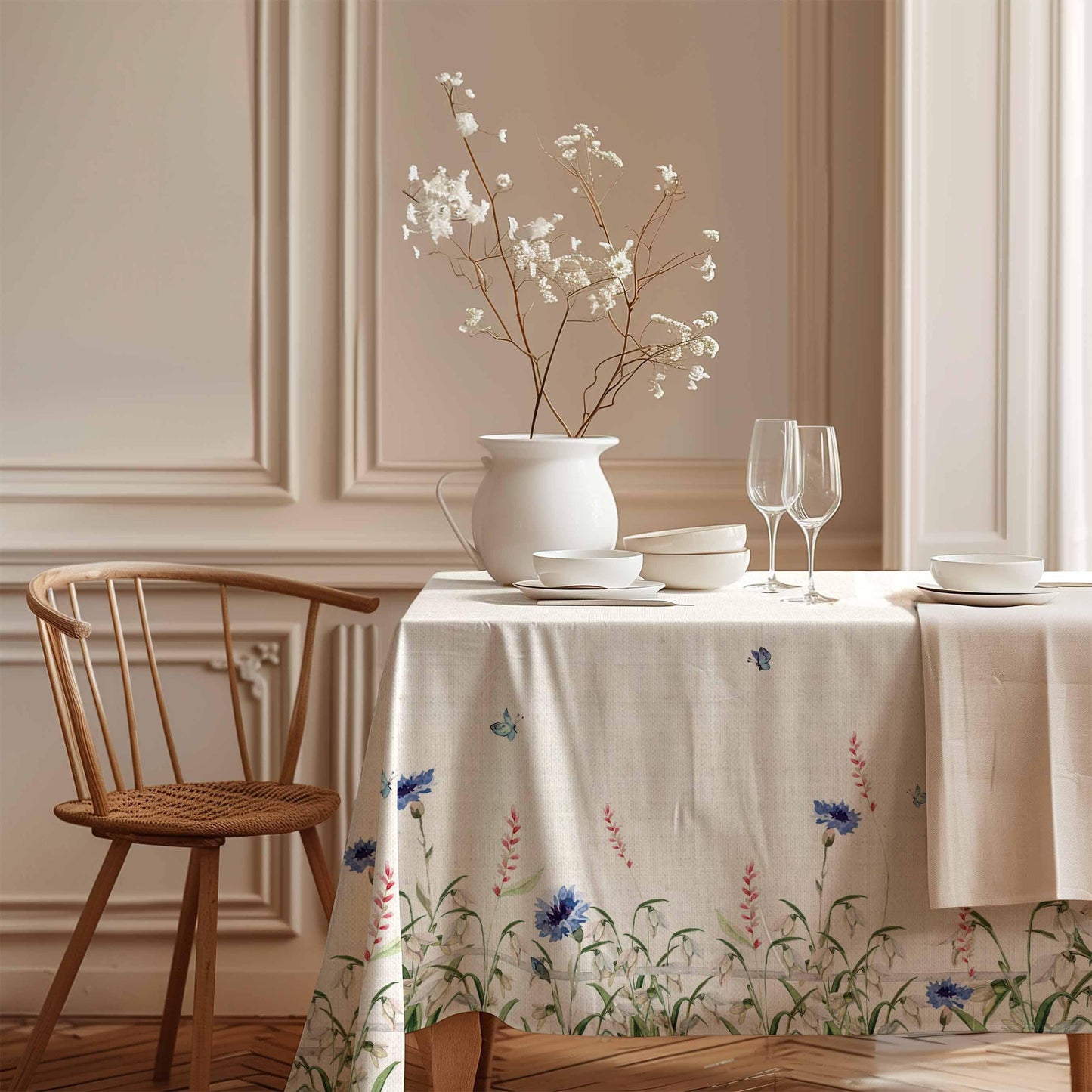 Provence tablecloth, Cornflowers, Linen tablecloth, farmhouse decor, rectangle tablecloth, 100% linen fabric