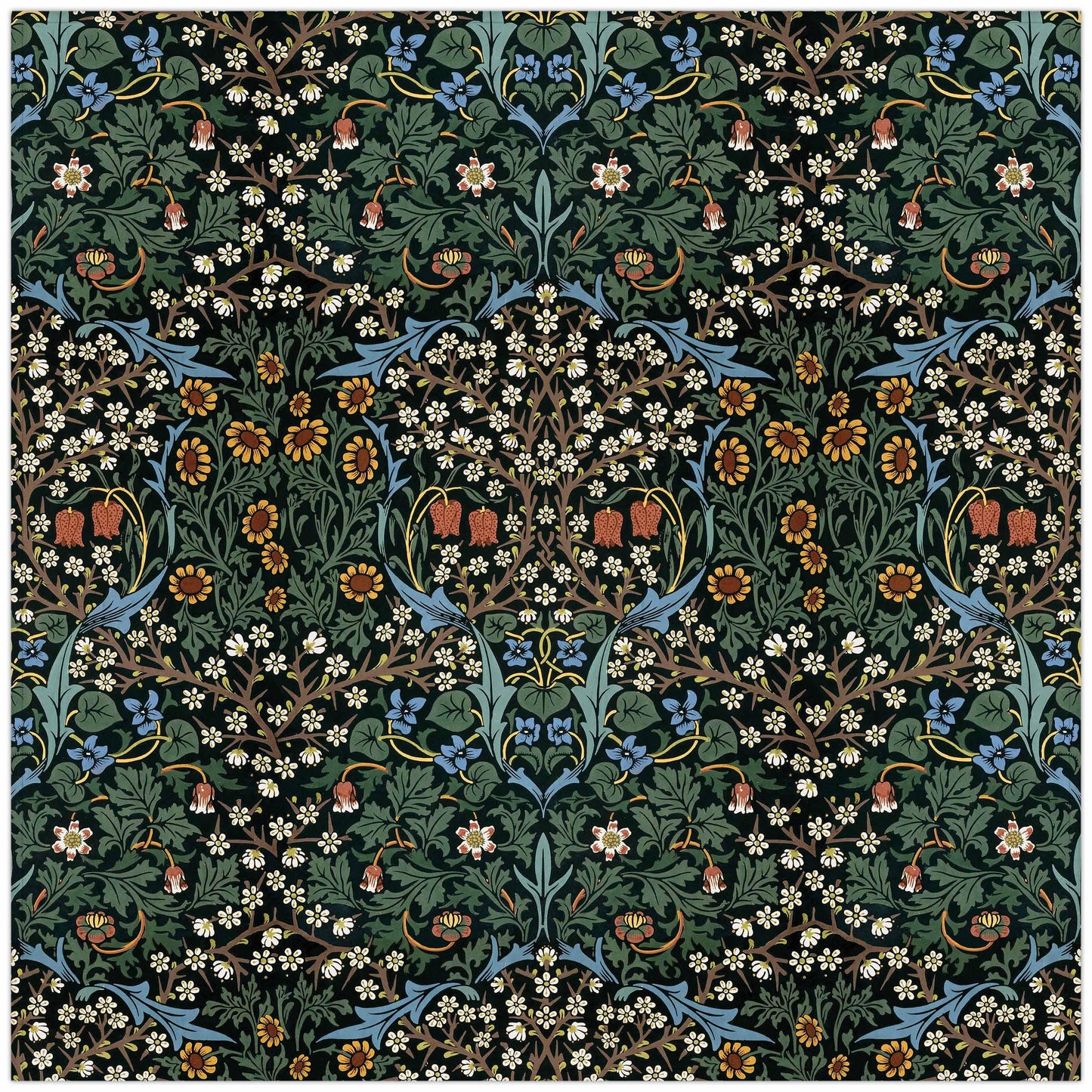 William Morris, Tablecloth, Blackthorn, Vintage flower pattern, 100% linen