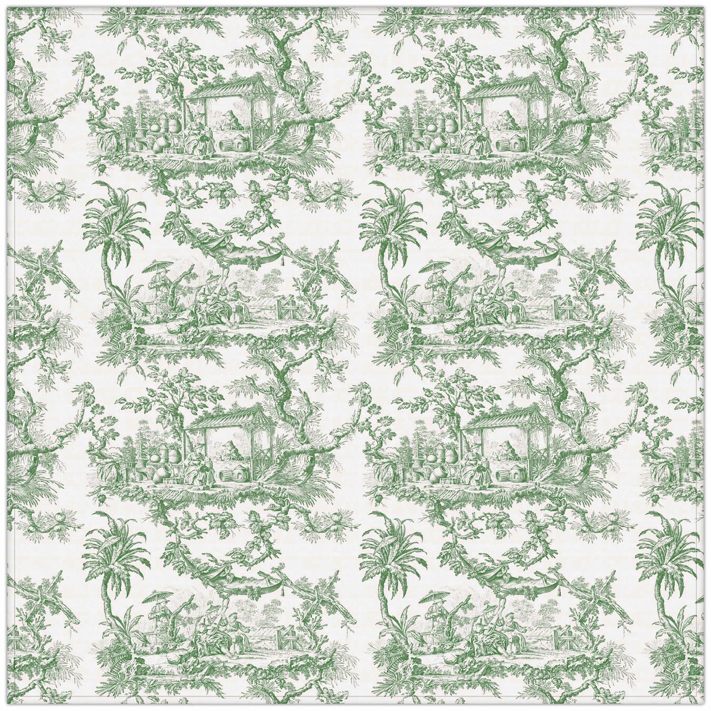 Tablecloth, Toile de Jouy, Matcha color, Vintage pattern, 100% linen