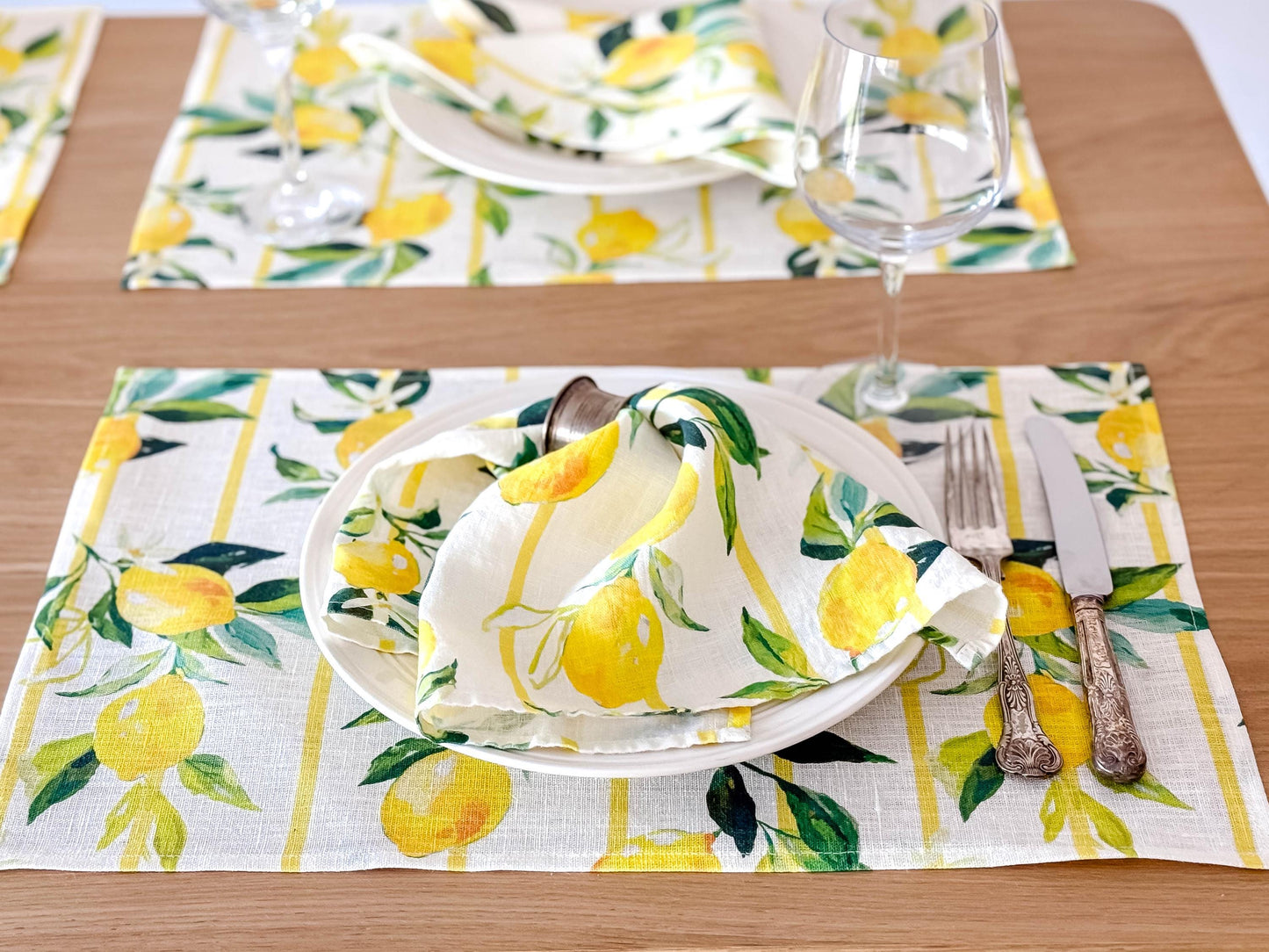 Napkins set, Tuscan Lemons, linen napkins, 100% linen