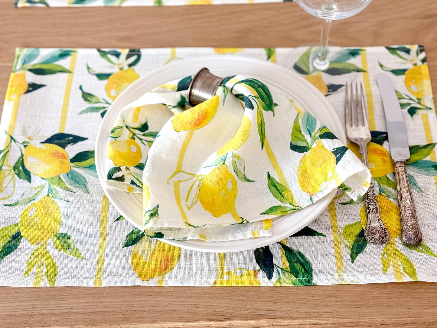 Napkins set, Tuscan Lemons, linen napkins, 100% linen