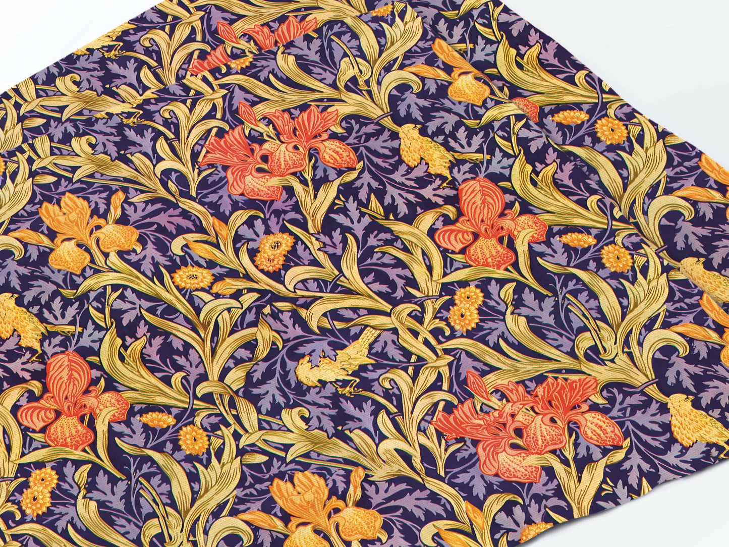 Placemats set, William Morris, Yellow Orange Iris Flowers Cross Stitch, 100% linen