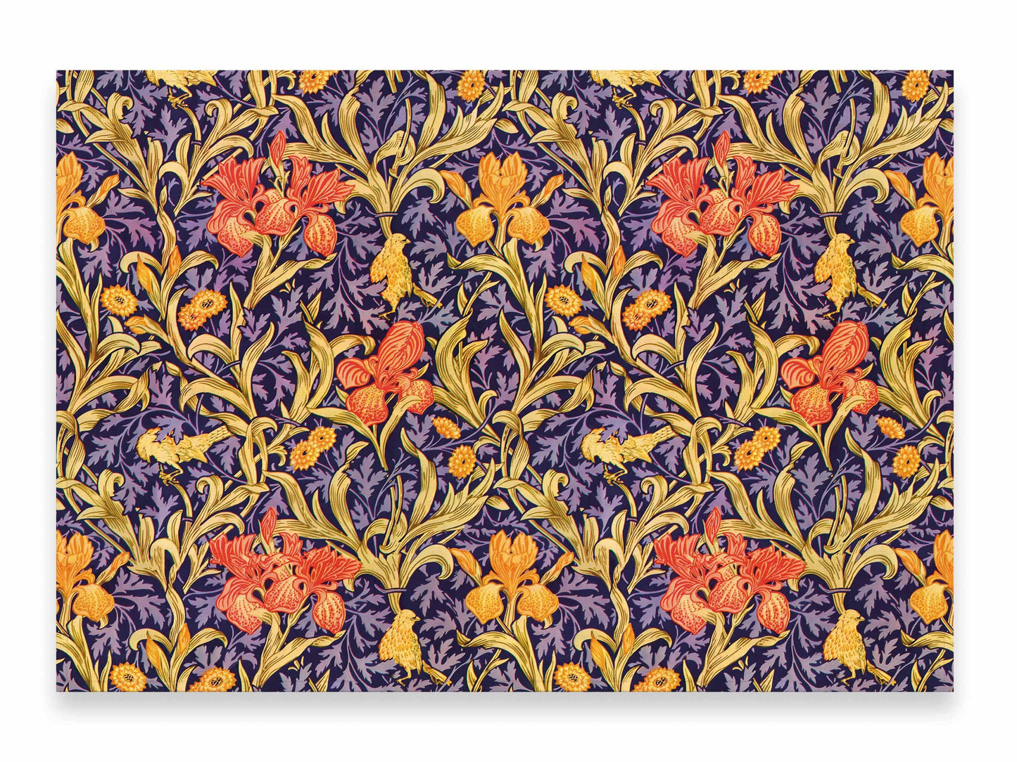 Placemats set, William Morris, Yellow Orange Iris Flowers Cross Stitch, 100% linen