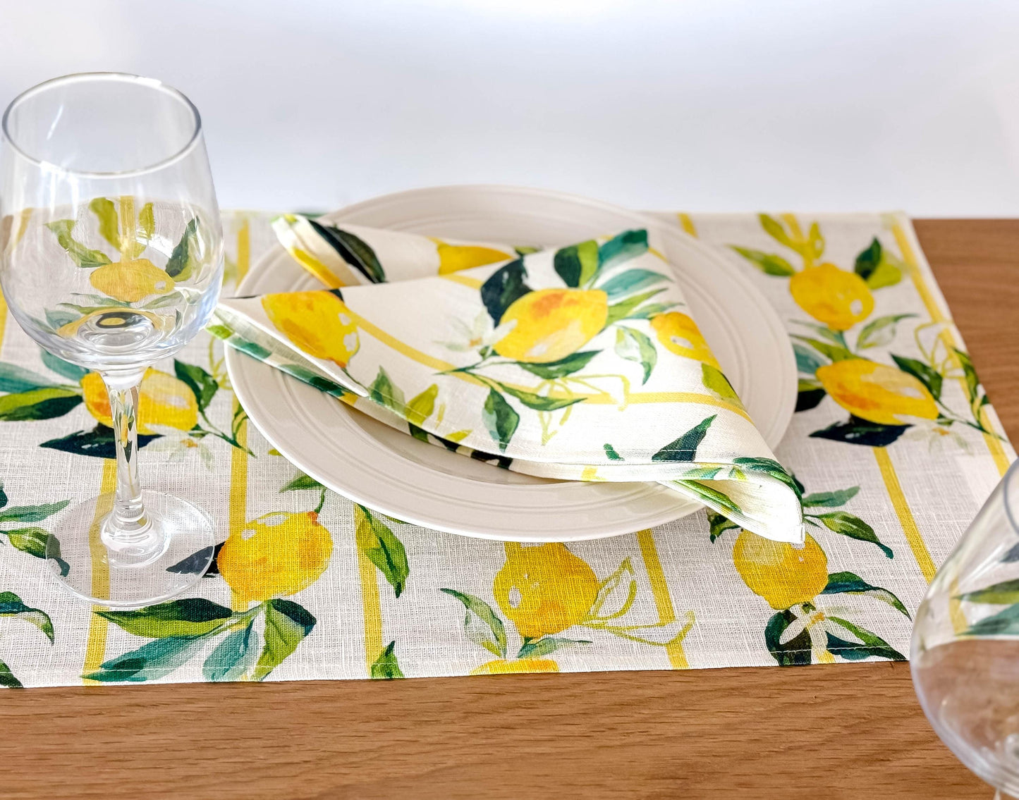 Napkins set, Tuscan Lemons, linen napkins, 100% linen