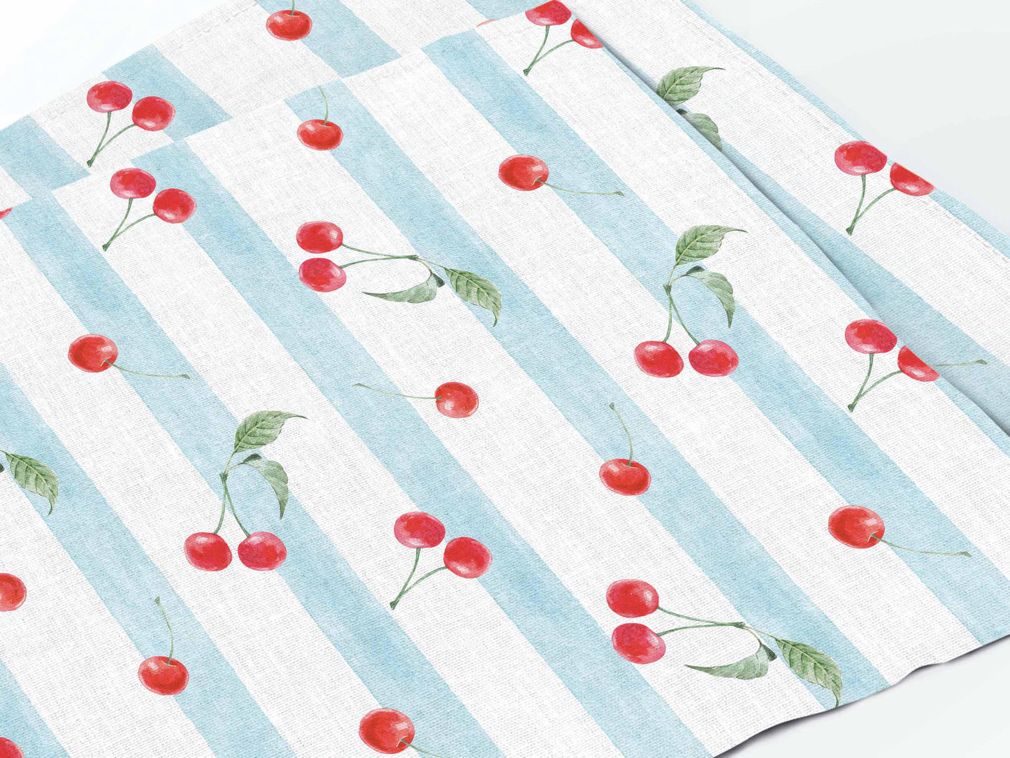 Placemats set, Vintage Cherries & Stripes, 100% linen