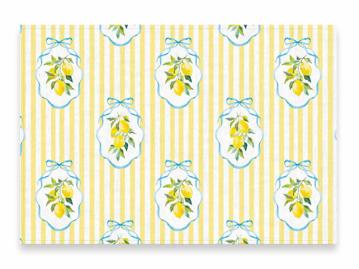 Placemats set, Summer lemons & Yellow Stripes, linen placemats, 100% linen, vintage decor