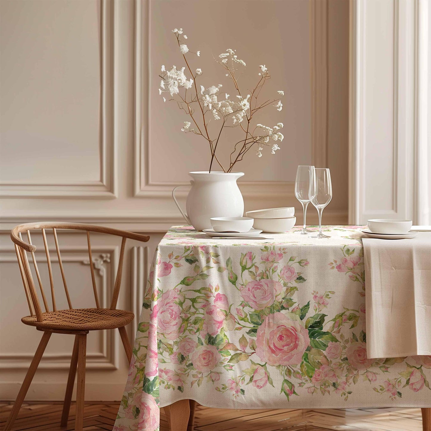 Tablecloth, Eternal Bloom, flower pattern, 100% linen