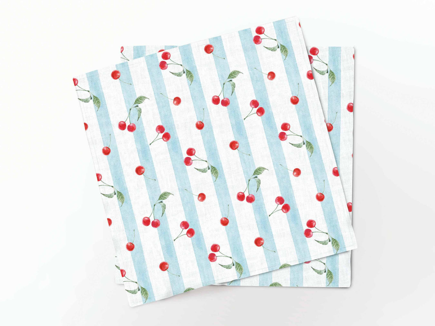 Napkins set, Vintage Cherries & Stripes, 100% linen