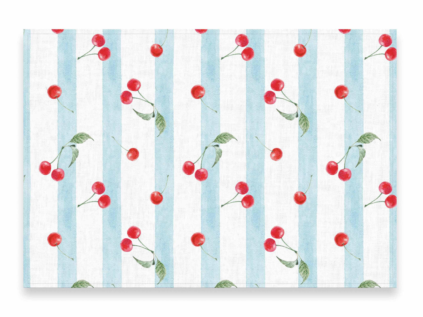 Placemats set, Vintage Cherries & Stripes, 100% linen