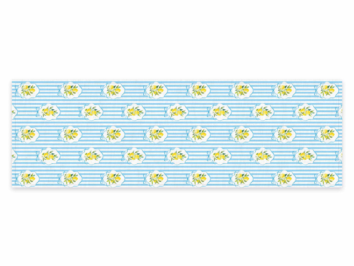 Table runner, Summer Lemons & Blue Stripes, 100% linen, linen table runner