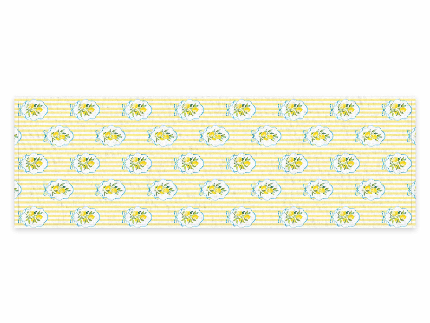 Table runner, Summer Lemons & Yellow Stripes, 100% linen, linen table runner
