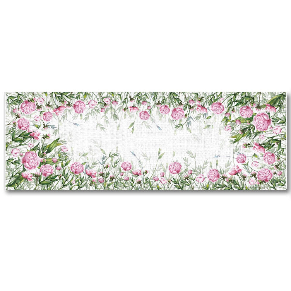 Linen table runner, peonies, 100% linen, housewarming gift, peony, easter table runner, farmhouse runner, party table decor