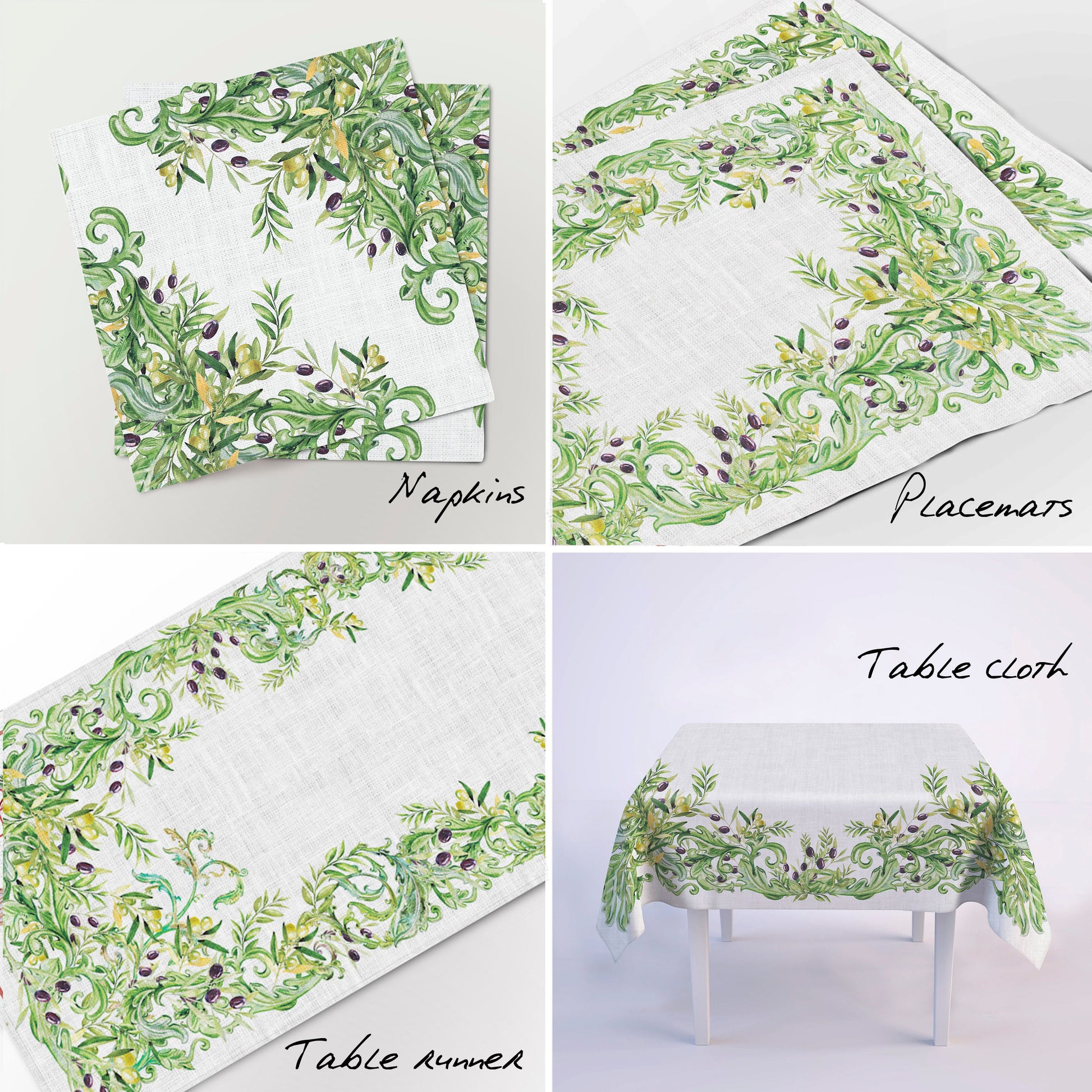 Linen tablecloth, Summer tablecloth, Olives print, Provence style, 100% linen fabric