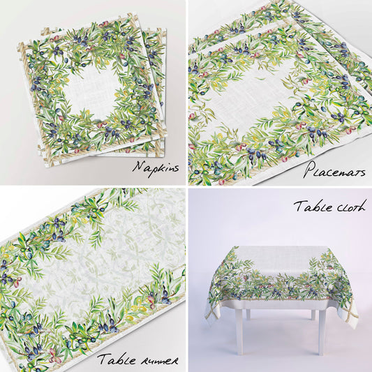 Cloth napkins, Napkins set, Six napkins, linen, olives, housewarming gift, home decor, farmhouse decor, vintage napkins, rectangle napkins