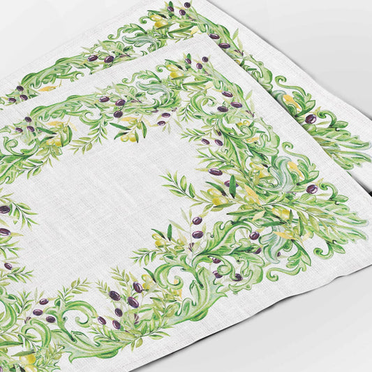 Placemats set, olive print, linen placemats, wabi sabi, farmhouse decor, fabric placemats, cloth napkins, table decor, mother in law gift