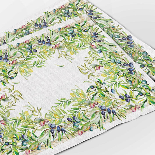 Placemats set, olive print, linen placemats, wabi sabi, farmhouse decor, fabric placemats, cloth napkins, table decor, mother in law gift