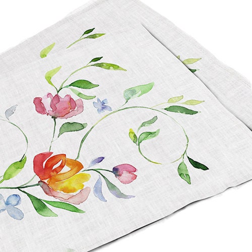 Linen Placemats Set | Watercolor Flowers
