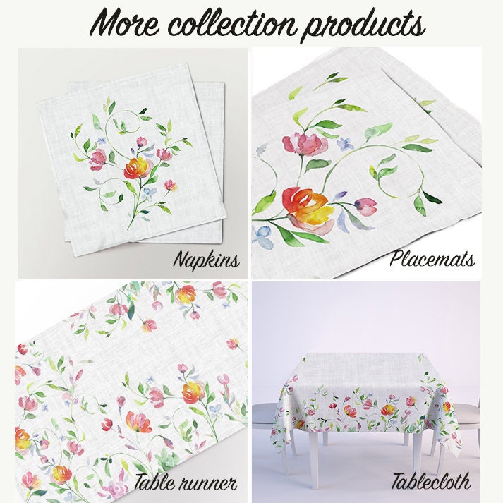 Linen Placemats Set | Watercolor Flowers