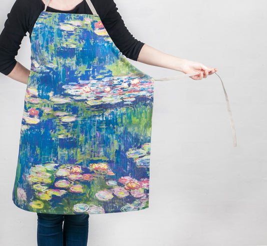 Monet, apron, Water Lilies, Claude Monet, linen apron, matching towel, hand made apron, kitchen apron, apron with pocket, housewarming gift
