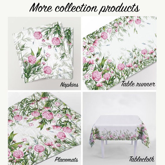 Linen table runner, peonies, 100% linen, housewarming gift, peony, easter table runner, farmhouse runner, party table decor
