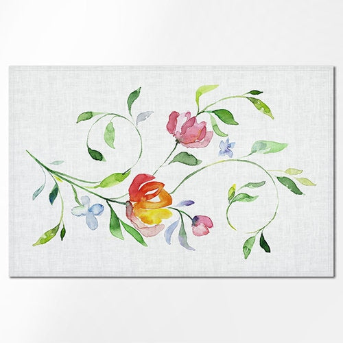 Linen Placemats Set | Watercolor Flowers