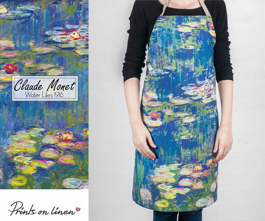 Monet, apron, Water Lilies, Claude Monet, linen apron, matching towel, hand made apron, kitchen apron, apron with pocket, housewarming gift