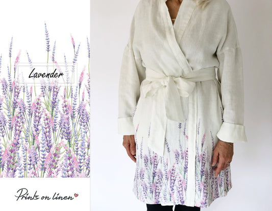 Kimono robe, Lavenders, 100% linen, kimono cardigan, bathrobe, bridesmaid gift, Linen robe, linen, Linen bathrobe, hand made in Lithuania