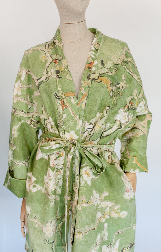 Kimono robe, Vincent van Gogh, kimono cardigan, bathrobe, Almond blossom, 100% linen, bridesmaid gift, Linen robe, linen, Linen bathrobe