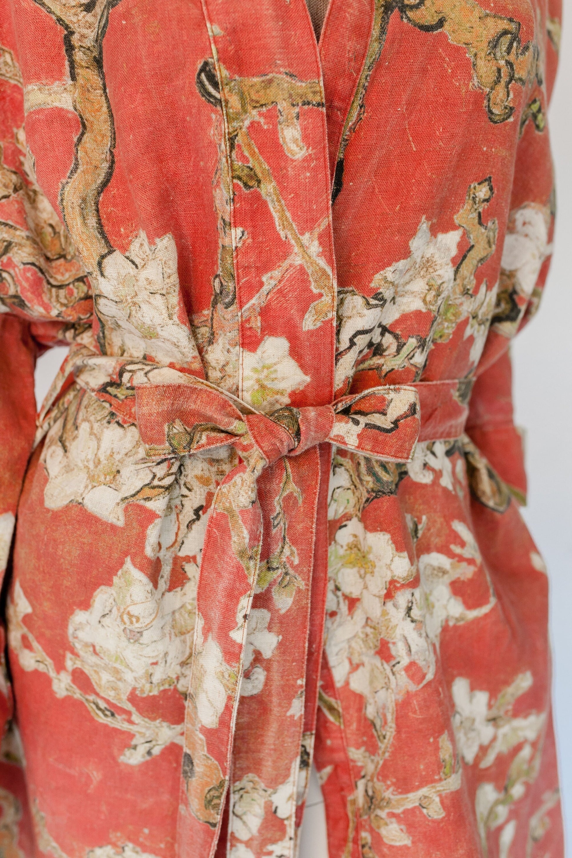 Kimono robe, Vincent van Gogh, kimono cardigan, bathrobe, Almond blossom, 100% linen, bridesmaid gift, Linen robe, linen, Linen bathrobe