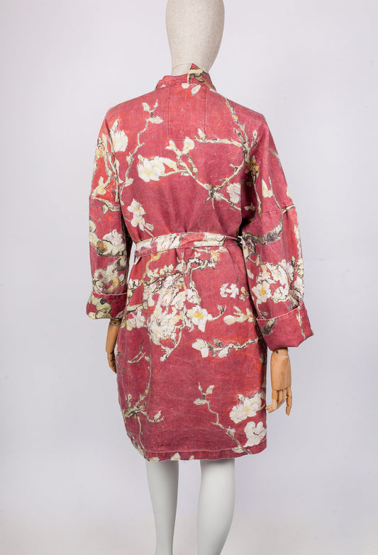 Kimono robe, Vincent van Gogh, kimono cardigan, bathrobe, Almond blossom, 100% linen, bridesmaid gift, Linen robe, linen, Linen bathrobe