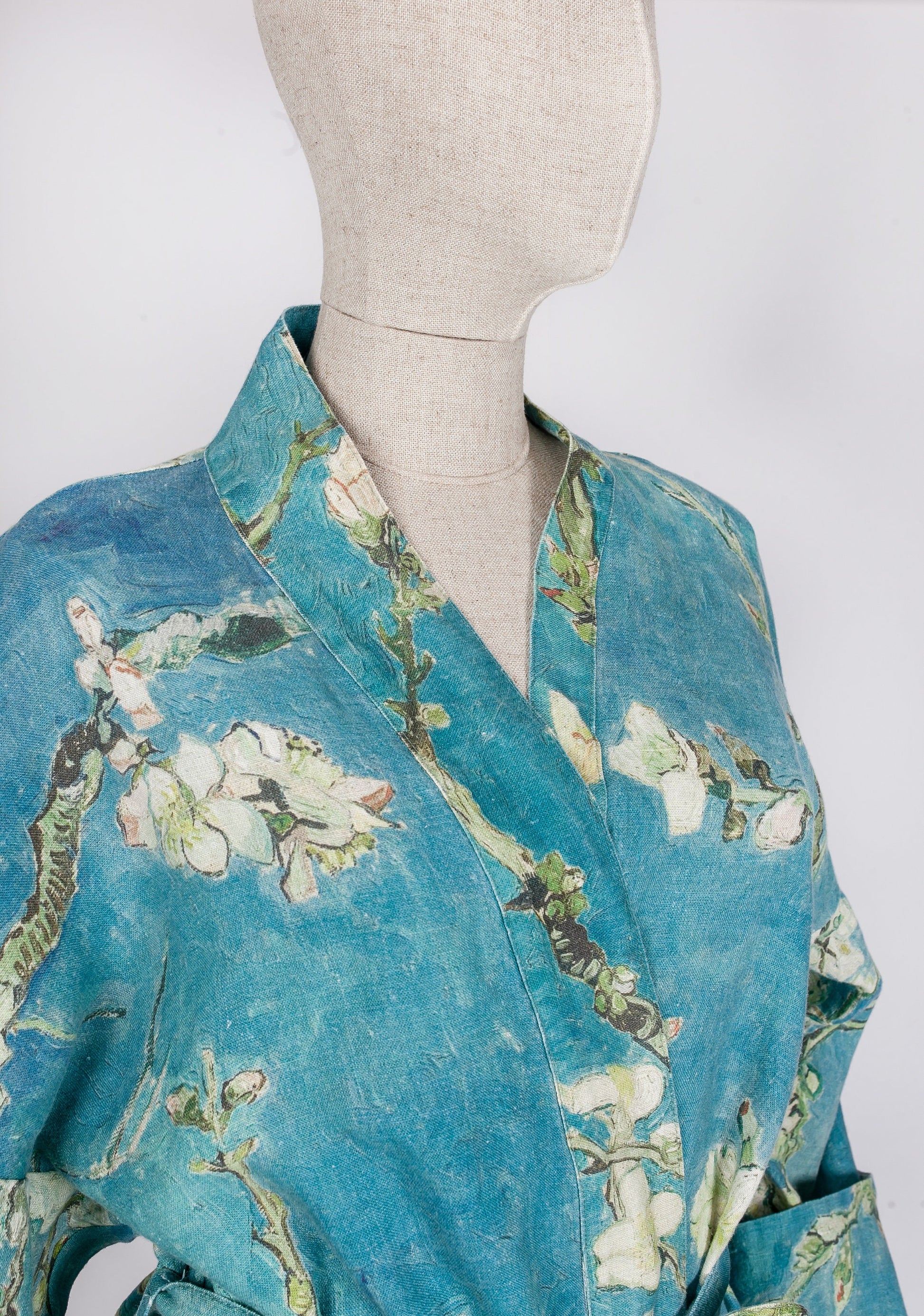 Women bathrobe, Van Gogh, kimono robe, kimono cardigan, bathrobe, Almond blossom, bridesmaid gift, linen, Linen bathrobe, 100% linen