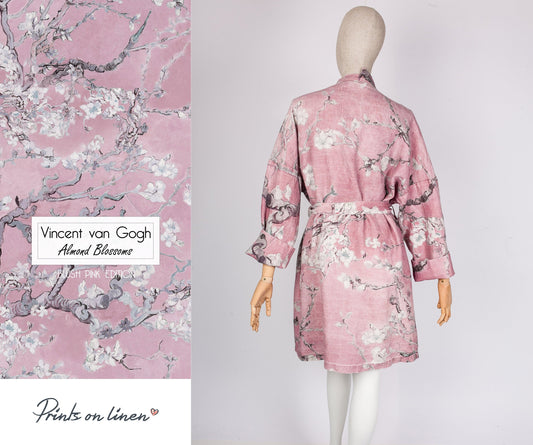 Van Gogh, kimono robe, kimono cardigan, bathrobe, Almond blossom, bridesmaid gift, Linen robe, linen, Linen bathrobe, organic, gift for her