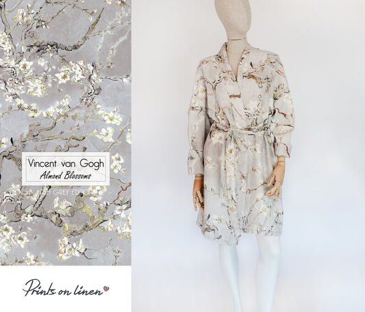 Kimono robe, Vincent van Gogh, kimono cardigan, bathrobe, Almond blossom, 100% linen, bridesmaid gift, Linen robe, linen, Linen bathrobe