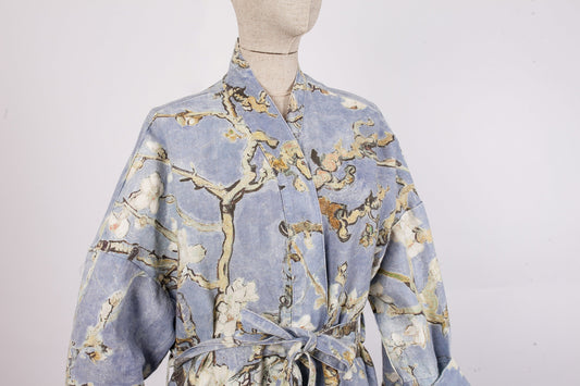 Kimono robe, Vincent van Gogh, kimono cardigan, bathrobe, Almond blossom, 100% linen, bridesmaid gift, Linen robe, linen, Linen bathrobe
