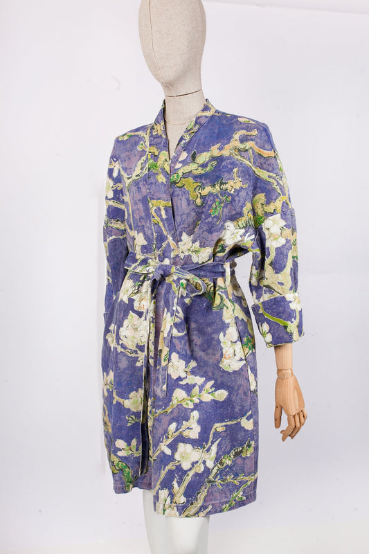 Kimono robe, Vincent van Gogh, kimono cardigan, bathrobe, Almond blossom, 100% linen, bridesmaid gift, Linen robe, linen, Linen bathrobe