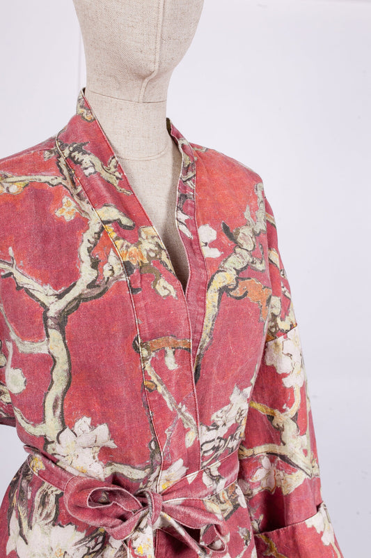 Kimono robe, Vincent van Gogh, kimono cardigan, bathrobe, Almond blossom, 100% linen, bridesmaid gift, Linen robe, linen, Linen bathrobe