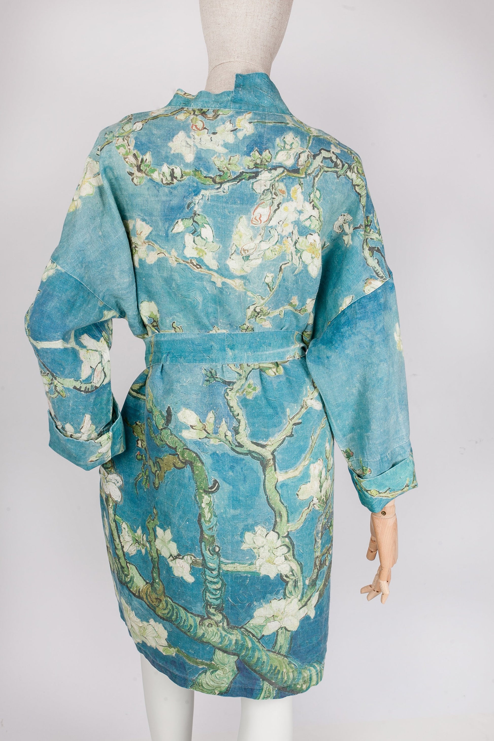 Women bathrobe, Van Gogh, kimono robe, kimono cardigan, bathrobe, Almond blossom, bridesmaid gift, linen, Linen bathrobe, 100% linen