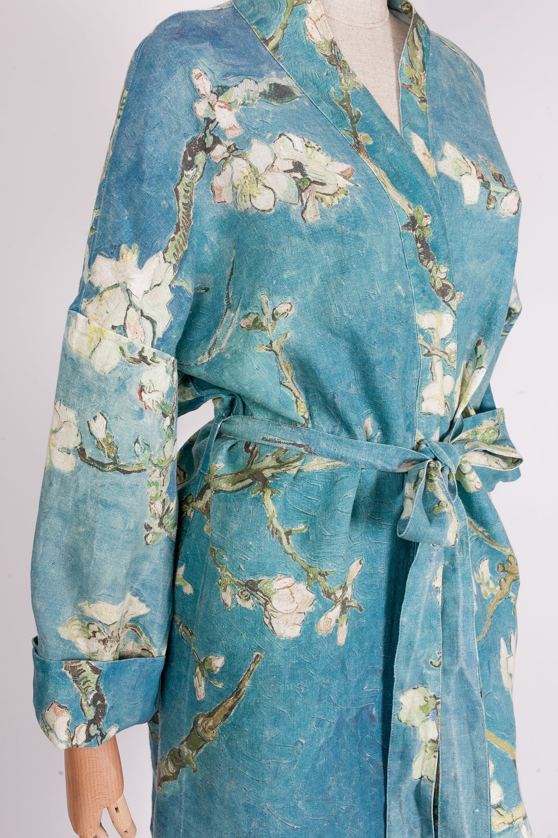 Women bathrobe, Van Gogh, kimono robe, kimono cardigan, bathrobe, Almond blossom, bridesmaid gift, linen, Linen bathrobe, 100% linen