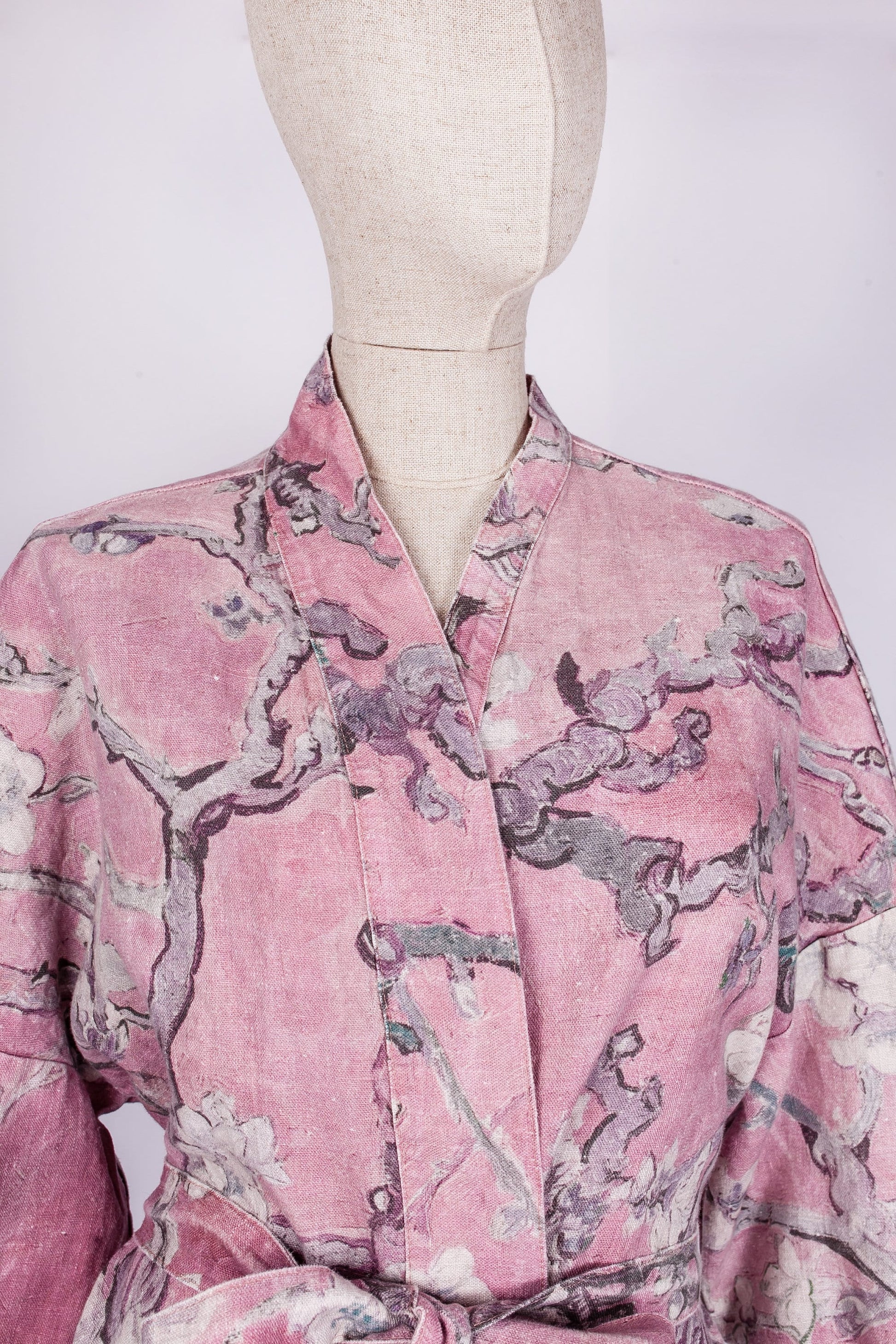 Van Gogh, kimono robe, kimono cardigan, bathrobe, Almond blossom, bridesmaid gift, Linen robe, linen, Linen bathrobe, organic, gift for her