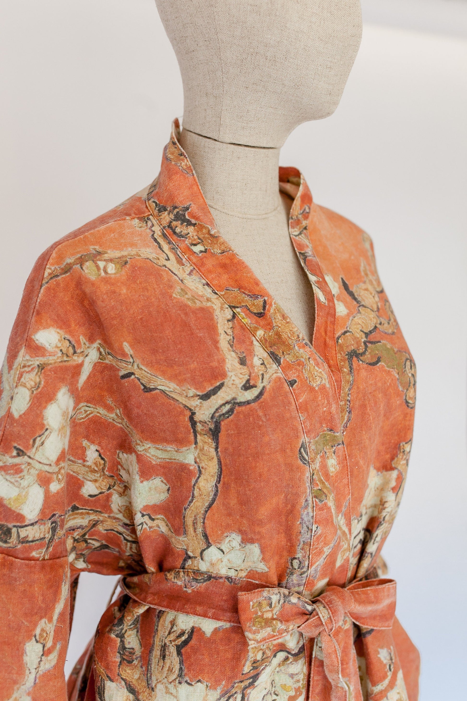 Kimono robe, Vincent van Gogh, kimono cardigan, bathrobe, Almond blossom, 100% linen, bridesmaid gift, Linen robe, linen, Linen bathrobe