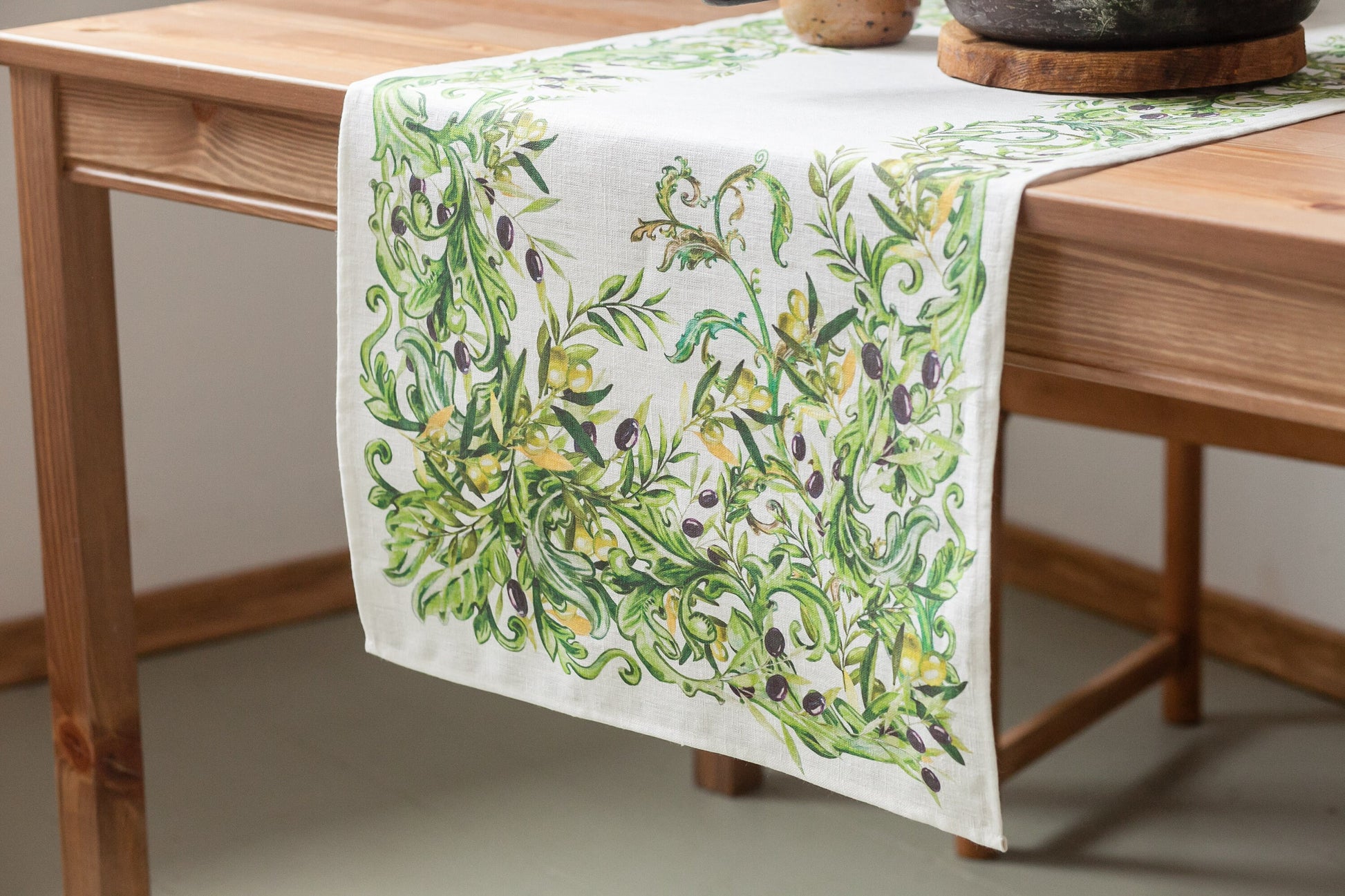 Table runner, olives, housewarming gift, easter table runner, housewarming, farmhouse runner, table decor, linen, table cloth, hand made