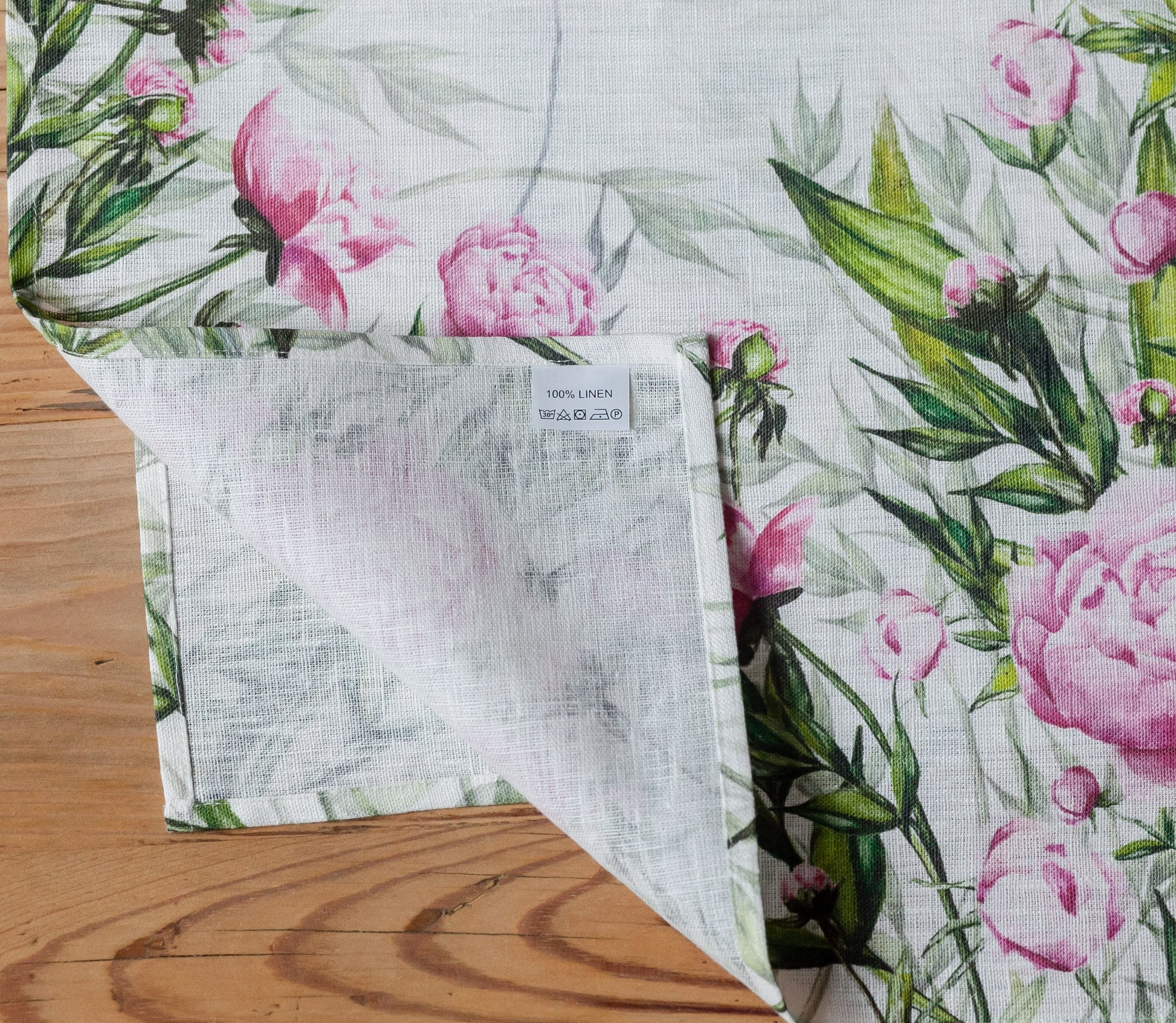 Linen table runner, peonies, 100% linen, housewarming gift, peony, easter table runner, farmhouse runner, party table decor