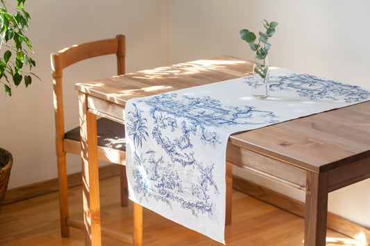 Toile de Jouy, Table runner, Linen table runner, 100% linen, custom table runner, Hand made in Lithuania